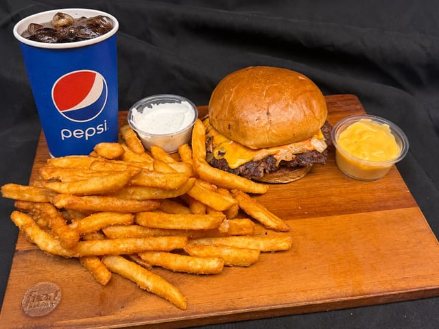 Town Burger W/ fries & Drink.