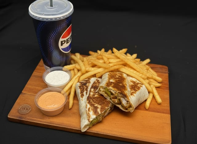 Chicken wrap w/ fries & Drink.