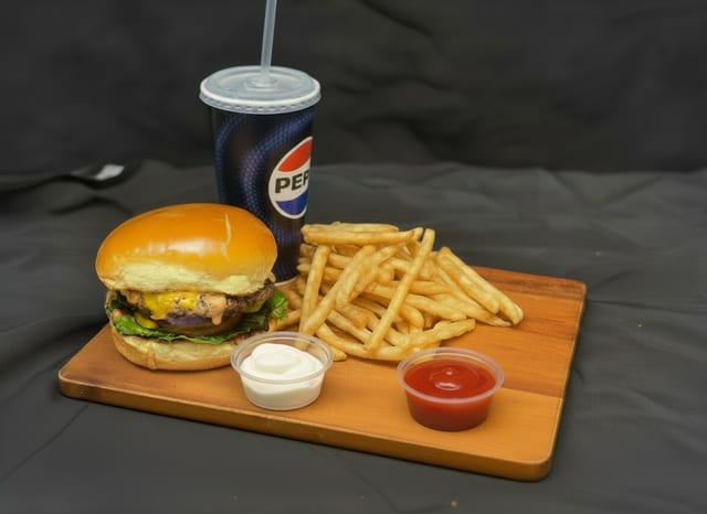 Classic Burger w/ fries & Drink.