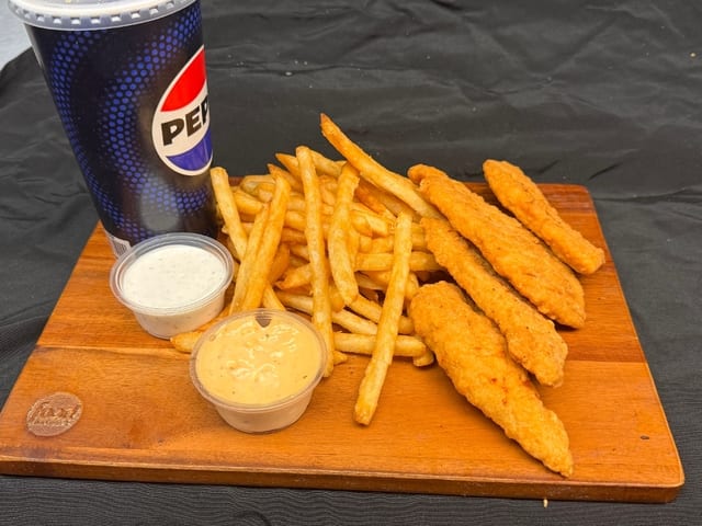 Chicken Tender w/ fries & Drink.